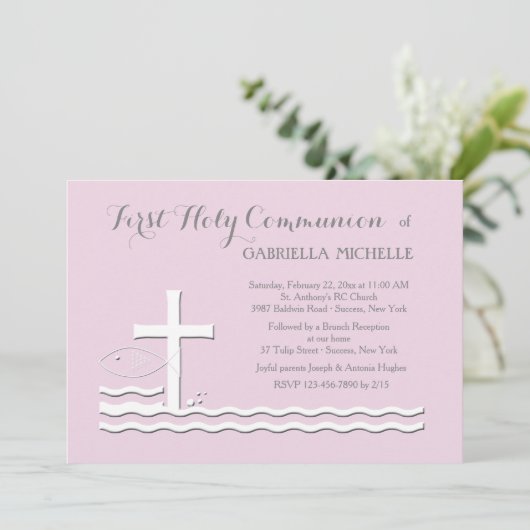 Invitation rose première communion (Debout devant)