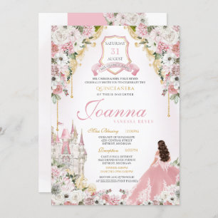 Invitation Rose Princess Blush Gold Château Royal Quinceanera