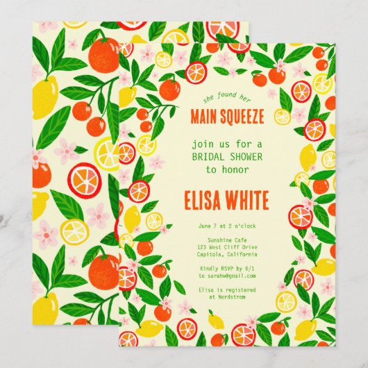 Invitation ROSE PRINCIPALE Citron Été Clair LANCEMENT DE MARI (Devant / Derrière)