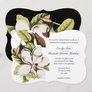 Invitation Rose profond Magnolia Cuivre et Vert Floral