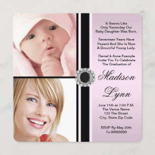 Invitation Rose puis et maintenant obtention du diplôme de