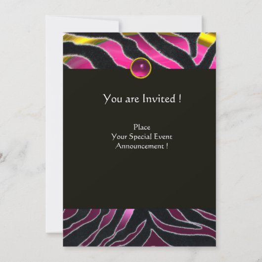 Invitation ROSE, PURPLE BLACÉ ZEBRA FUR MONOGRAM fuchsia (Dos)
