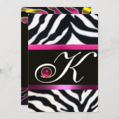 Invitation ROSE, PURPLE BLACÉ ZEBRA FUR MONOGRAM fuchsia (Devant / Derrière)