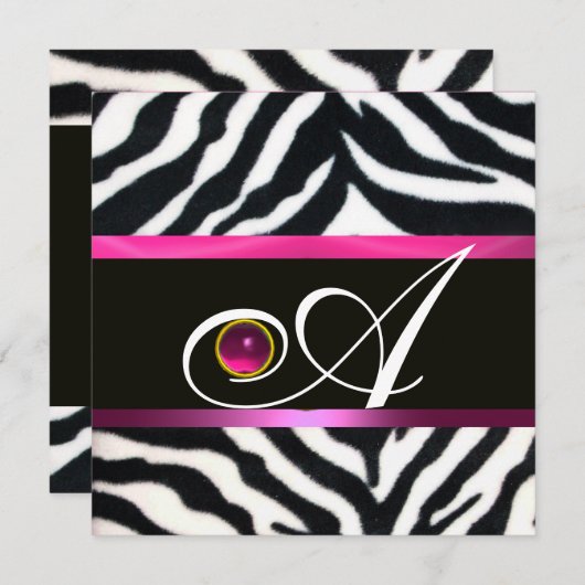 Invitation ROSE, PURPLE BLACÉ ZEBRA FUR MONOGRAM fuchsia (Devant / Derrière)