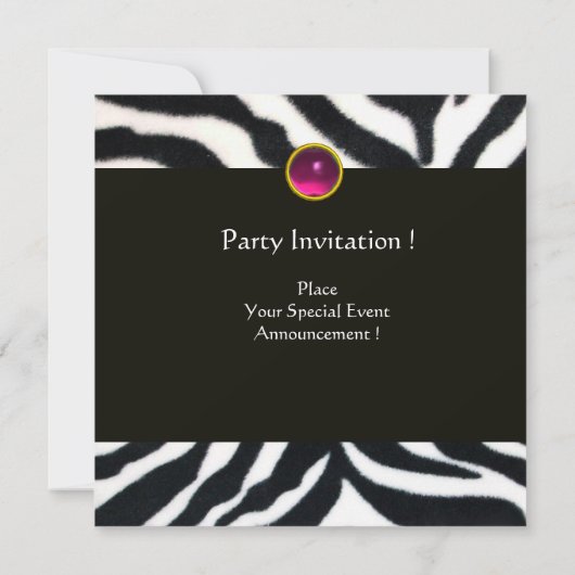 Invitation ROSE, PURPLE BLACÉ ZEBRA FUR MONOGRAM fuchsia (Dos)
