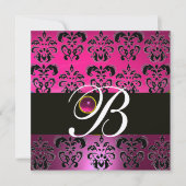 Invitation ROSE PURPLE BLACK DAMASK MONOGRAM Amethyst Fuchsia (Devant)