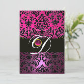 Invitation ROSE PURPLE BLACK DAMASK MONOGRAM Amethyst Fuchsia (Debout devant)