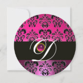 Invitation ROSE PURPLE BLACK DAMASK MONOGRAM Amethyst Fuchsia (Devant)