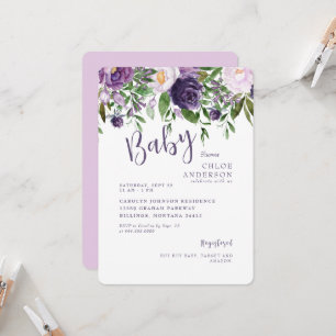 Invitation Rose & Purple Floral Baby Girl Douche
