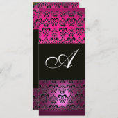 Invitation ROSE PURPLE NOIR DAMASK MONOGRAM, blanc fuchsia (Devant / Derrière)