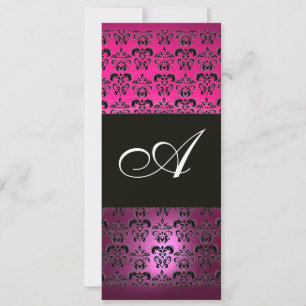 Invitation ROSE PURPLE NOIR DAMASK MONOGRAM, blanc fuchsia