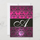 Invitation ROSE PURPLE NOIR DAMASK MONOGRAM fuchsia blanc (Devant)