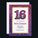 Invitation Rose & Purple Sweet 16 Parties scintillant étincel<br><div class="desc">Une douce invitation à 16 fêtes élégante et raffinée. Conçu avec un arrière - plan composé de pierres gemmes roses et violettes scintillantes. La disposition sur le dessus est un cadre rectangle avec une bordure en feuille d'or. À l'intérieur du cadre sont vos détails de fête personnalisés ainsi qu'une image...</div>