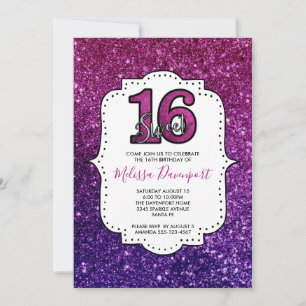 Invitation Rose & Purple Sweet 16 Parties scintillant étincel