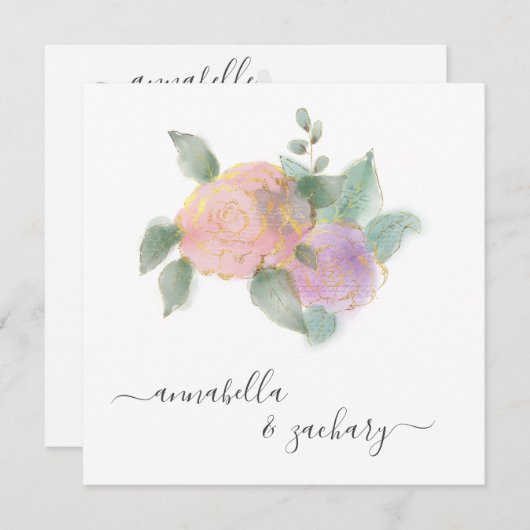 Invitation *~* ROSE QR RSVP Parties scintillant or - Mariage  (Devant / Derrière)
