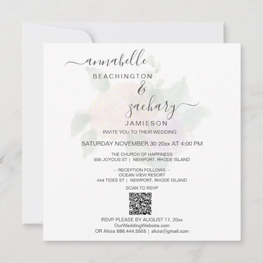 Invitation *~* ROSE QR RSVP Parties scintillant or - Mariage  (Dos)