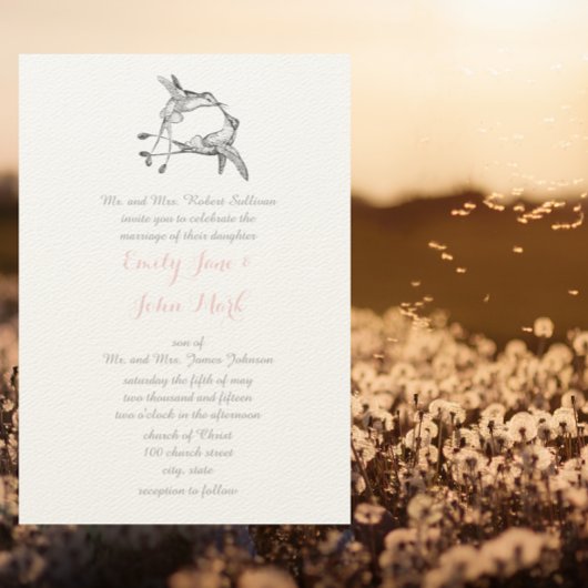 Invitation Rose Quartz Hummingbird Kiss Mariage