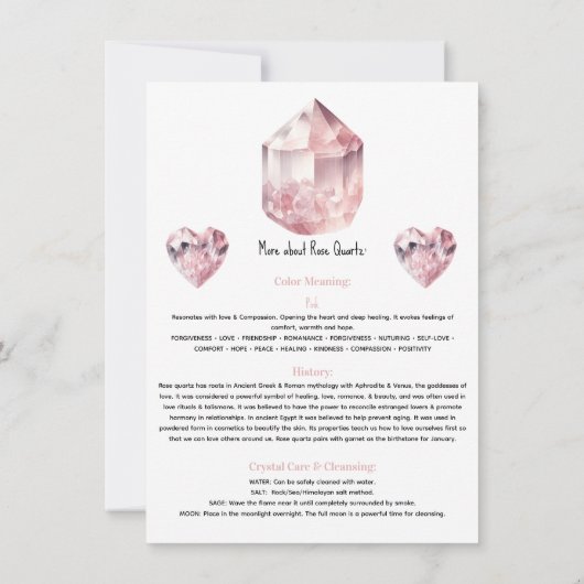 Invitation Rose Quartz rose cristal Signification métaphysiqu (Dos)