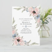 Invitation Rose Quartz & Serenity Floral Déjeuner de Demoisel (Debout devant)