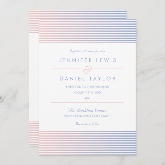 Invitation Rose Quartz & Serenity Ombré Mariage de bande (Devant / Derrière)