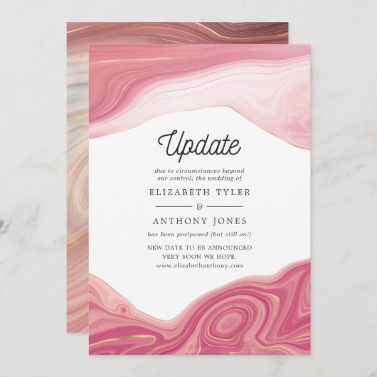 Invitation Rose Quartz Strata Agate Mariage Report (Devant / Derrière)