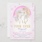 Invitation Rose Quatre Ever Magique Unicorne 4e anniversaire (Devant)