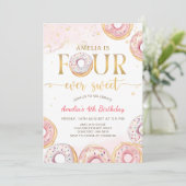 Invitation Rose Quatre jamais doux Donut 4e anniversaire Invi (Debout devant)