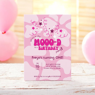 Invitation Rose Qui est de bonne humeur Vache imprimée 1er An
