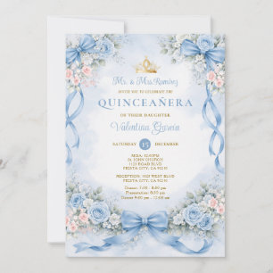 Invitation Rose Quinceañera Anniversaire Princesse XV Bleu Po