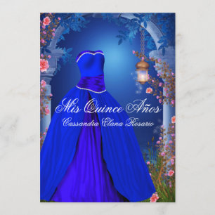Invitation Rose Quinceanera Bleu Royal