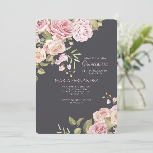 Invitation Rose Quinze ans (Debout devant)