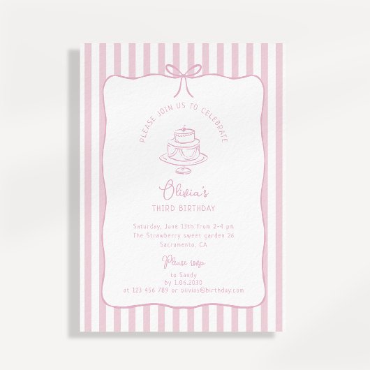Invitation Rose rayé, Bow lunaire, anniversaire
