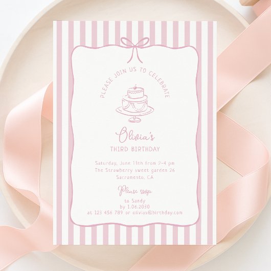 Invitation Rose rayé, Bow lunaire, anniversaire