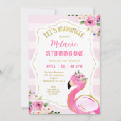 Invitation Rose rayé Flamingle Flamant rose Anniversaire (Devant)