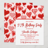 Invitation Rose Red Hearts Motif Simple 37e anniversaire (Devant / Derrière)