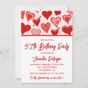Invitation Rose Red Hearts Motif Simple 37e anniversaire