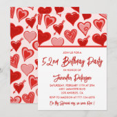 Invitation Rose Red Hearts Motif Simple 52e anniversaire (Devant / Derrière)