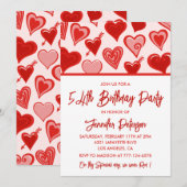 Invitation Rose Red Hearts Motif Simple 54e anniversaire (Devant / Derrière)