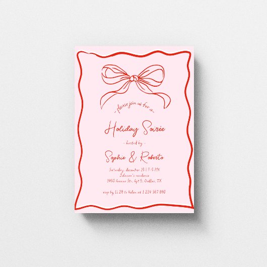 Invitation Rose Red Retro Bow French Christmas Holiday Soirée