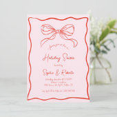 Invitation Rose Red Retro Bow French Christmas Holiday Soirée (Debout devant)