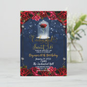 Invitation Rose Reds Marine Blue & Gold Sweet 16 Party (Debout devant)