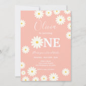 Invitation Rose Retro Daisy Floral 1er anniversaire fête (Devant)