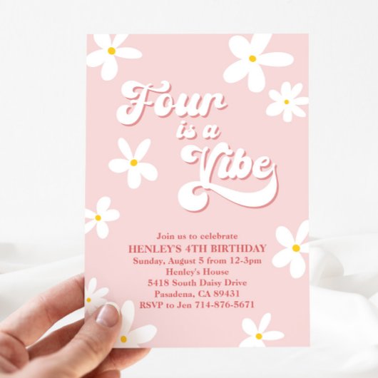 Invitation Rose Retro Daisy Four Est Un Anniversaire Vibe