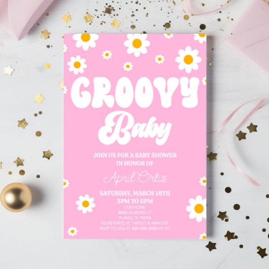 Invitation Rose Retro Fleur Fleur Super Baby shower bébé