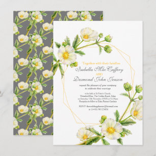 Invitation Rose rocher aquarelle art blanc jaune gris mariage