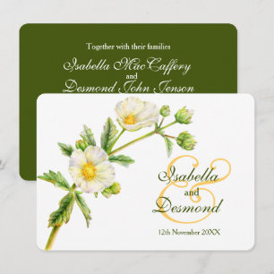Invitation Rose rocher aquarelle art blanc vert mariage