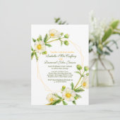Invitation Rose rocher aquarelle art blanc vert mariage (Debout devant)