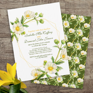 Invitation Rose rocher aquarelle art blanc vert mariage