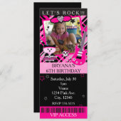 Invitation Rose Rock Star Kitty Chat Rose Ticket VIP Party (Devant / Derrière)
