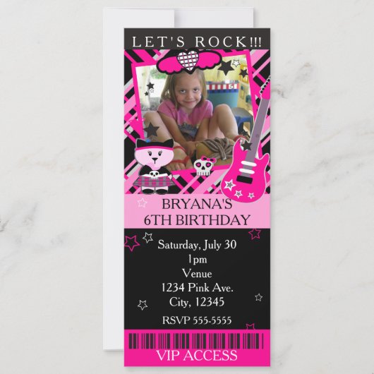 Invitation Rose Rock Star Kitty Chat Rose Ticket VIP Party (Devant)